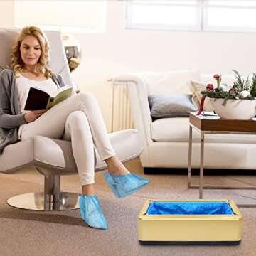 Blemoacha Automatic Shoe Covers Dispenser,200 Pcs Disposable Shoe Cover,Waterproof T Buckle Shoes Co...