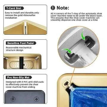 Blemoacha Automatic Shoe Covers Dispenser,200 Pcs Disposable Shoe Cover,Waterproof T Buckle Shoes Cover for Adult and Kids All Sizes,Portable Machine for Indoors/Home/Office/Hospital (Gold)