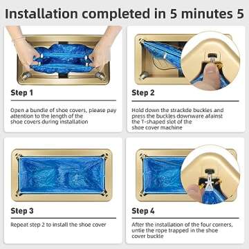 Blemoacha Automatic Shoe Covers Dispenser,200 Pcs Disposable Shoe Cover,Waterproof T Buckle Shoes Cover for Adult and Kids All Sizes,Portable Machine for Indoors/Home/Office/Hospital (Gold)