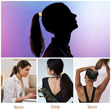 KCHIES Ponytail Cuff Gold for Women Girls Metal Circle Elastic Hair Ties Rubber Bands Holder Fashion Hair Accessories Ladies Hair Rings Xmas Birthday Valentines Present Set 3 Styles