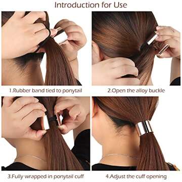 KCHIES Ponytail Cuff Gold for Women Girls Metal Circle Elastic Hair Ties Rubber Bands Holder Fashion Hair Accessories Ladies Hair Rings Xmas Birthday Valentines Present Set 3 Styles