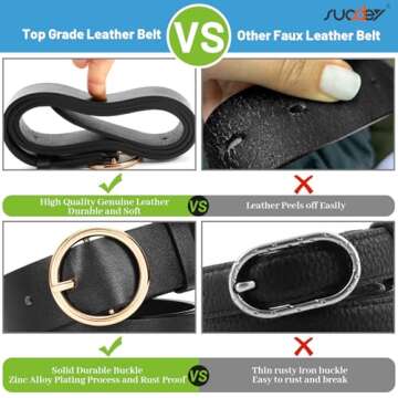 SUOSDEY Vegan Leather O-Ring Buckle Women’s Belt