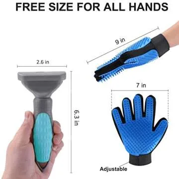Pet Grooming Kit for Cats and Small Dogs, Undercoat Deshedding Tool Set, Gently and Effectively Remove Loose Hair and Reduce Shedding, Includes a Brush and a Double-sided Silicone Glove