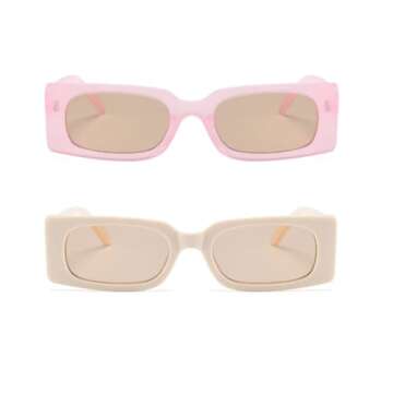 ENTHYI Rectangle Vintage Sunglasses for Women Retro 90s Square Female Chunky Glasses (Beige+pink)