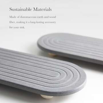 RIOMZY Instant Dry Sink Caddy Organizer – Water Absorbing Stone Tray for Kitchen Bathroom Countertop, Fast Drying Sink Caddy (with Wooden Feet and Natural Loofah, Gray)