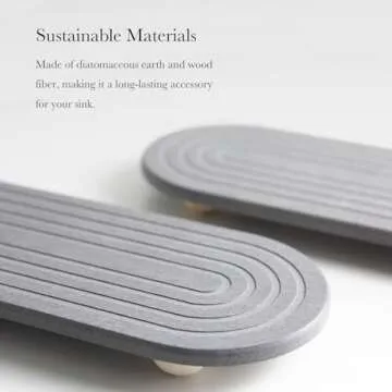 RIOMZY Instant Dry Sink Caddy Organizer – Water Absorbing Stone Tray for Kitchen Bathroom Countertop, Fast Drying Sink Caddy (with Wooden Feet and Natural Loofah, Gray)