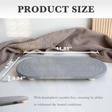 RIOMZY Instant Dry Sink Caddy Organizer – Water Absorbing Stone Tray for Kitchen Bathroom Countertop, Fast Drying Sink Caddy (with Wooden Feet and Natural Loofah, Gray)