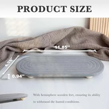 RIOMZY Instant Dry Sink Caddy Organizer – Water Absorbing Stone Tray for Kitchen Bathroom Countertop, Fast Drying Sink Caddy (with Wooden Feet and Natural Loofah, Gray)