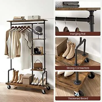 Stylish VASAGLE Clothes Rack with 5-Tier and Wheels