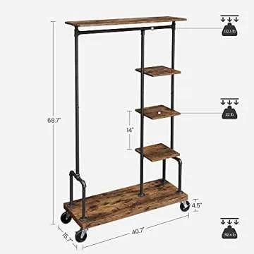 Stylish VASAGLE Clothes Rack with 5-Tier and Wheels