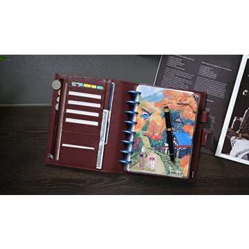 Moterm Leather Cover for Half Letter/Junior Discbound Planner, with Back Pocket (Pebbled-Burgundy)