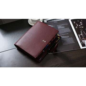Moterm Leather Cover for Half Letter/Junior Discbound Planner, with Back Pocket (Pebbled-Burgundy)