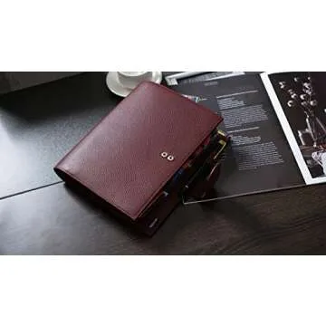 Moterm Leather Cover for Half Letter/Junior Discbound Planner, with Back Pocket (Pebbled-Burgundy)