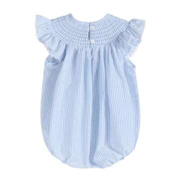 Lil cactus Blue Seersucker Bunny Smocked Flutter Romper, 3-6 Months