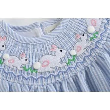 Lil cactus Blue Seersucker Bunny Smocked Flutter Romper, 3-6 Months