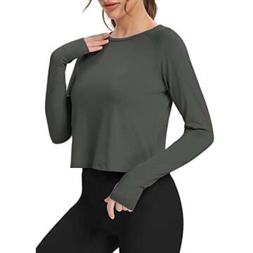 Bestisun Women's Split Back Workout Long Sleeve Shirt for Yoga, Gym, Running - Deep Gray