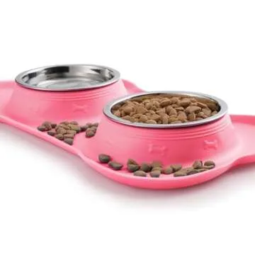 Hubulk Pet Dog Bowls 2 Stainless Steel Dog Bowl with No Spill Non-Skid Silicone Mat + Pet Food Scoop Water and Food Feeder Bowls for Feeding Small Medium Large Dogs Cats Puppies (S, Pink)