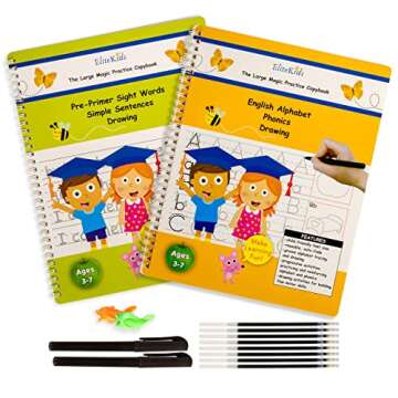 Teacher Designed 21.5X27.5 cm Large Magic Practice Copybook for Kids Alphabet + Sight Words 2-Set, Kindergarten Magical Handwriting Workbooks, Tracing Letters for Kids Ages 3-5 Copy Book.