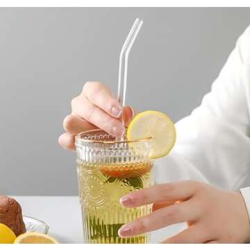 4 Pack Replacement Glass Drinking Straw Reusable Glass Straws Set with Cleaning Brush