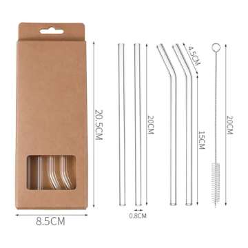 4 Pack Replacement Glass Drinking Straw Reusable Glass Straws Set with Cleaning Brush