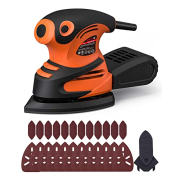 DWT Detail Sander - 1.5A 15000 OPM with 24pcs Sandpapers, Dust Collection & Ergonomic Design