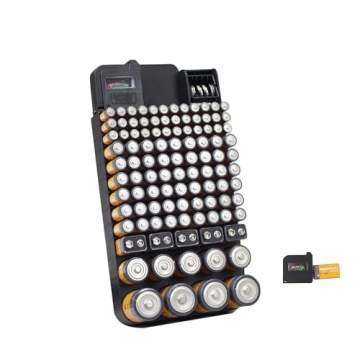 Bee Neat Battery Organizer and Storage Case with Tester - Battery Storage Box for Wall or Drawer - M...