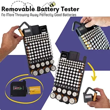 Bee Neat Battery Organizer and Storage Case with Tester - Battery Storage Box for Wall or Drawer - Max. 114 Batteries AA, AAA, 9Volt, C, D & Watch Batteries