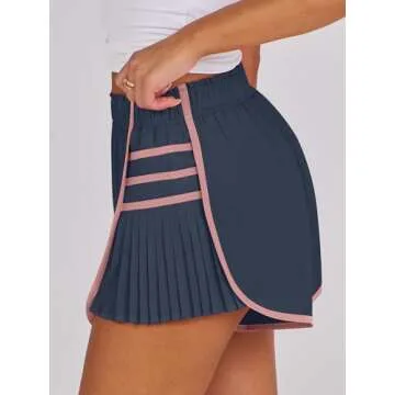 Caracilia Women Running Shorts Flowy Pleated Athletic Shorts Summer High Waisted Tennis Sporty Workout Gym Shorts Navy Medium