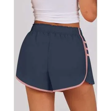 Caracilia Women Running Shorts Flowy Pleated Athletic Shorts Summer High Waisted Tennis Sporty Workout Gym Shorts Navy Medium