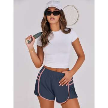 Caracilia Women Running Shorts Flowy Pleated Athletic Shorts Summer High Waisted Tennis Sporty Workout Gym Shorts Navy Medium