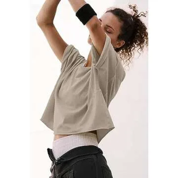 Carpetcom Oversized Workout Shirts for Women Comfortable Crop Tops