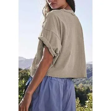 Carpetcom Oversized Workout Shirts for Women Comfortable Crop Tops