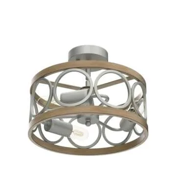 XINGQI 3-Lights Modern Ceiling Light Fixture Brushed Nickel Rustic Semi Flush Mount Ceiling Lights Wood Grain Metal Round Lamp for Kitchen Dining Room Bedroom Entryway