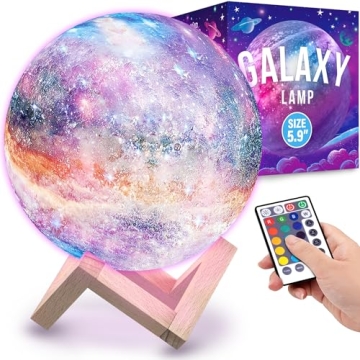 Mind-Glowing Galaxy Moon Lamp with Multi Colors, Touch/Remote, Wood Stand - Teen Girl Room Decor, Tr...