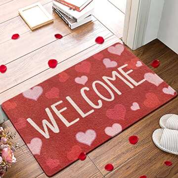 CiyvoLyeen Valentine's Day Welcome Doormat Red and Pink Heart Sweet Love Indoor Outdoor Entrance Hom...
