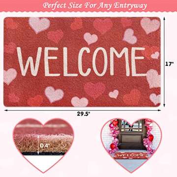 CiyvoLyeen Valentine's Day Welcome Doormat Red and Pink Heart Sweet Love Indoor Outdoor Entrance Home Front Porch Rugs February Romantic Housewarming Greetings Gift Decoration Supplies 17 x 30 Inches