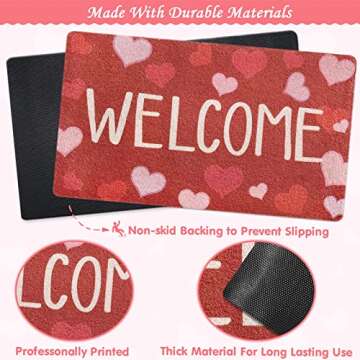 CiyvoLyeen Valentine's Day Welcome Doormat Red and Pink Heart Sweet Love Indoor Outdoor Entrance Home Front Porch Rugs February Romantic Housewarming Greetings Gift Decoration Supplies 17 x 30 Inches