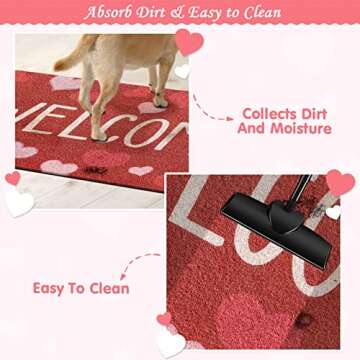CiyvoLyeen Valentine's Day Welcome Doormat Red and Pink Heart Sweet Love Indoor Outdoor Entrance Home Front Porch Rugs February Romantic Housewarming Greetings Gift Decoration Supplies 17 x 30 Inches