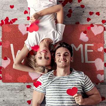 CiyvoLyeen Valentine's Day Welcome Doormat Red and Pink Heart Sweet Love Indoor Outdoor Entrance Home Front Porch Rugs February Romantic Housewarming Greetings Gift Decoration Supplies 17 x 30 Inches