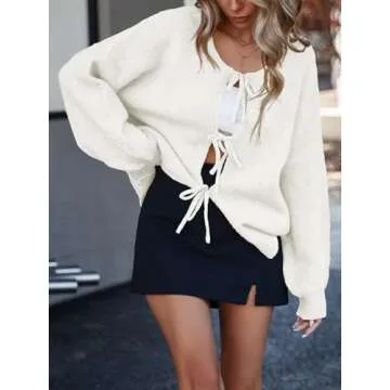 Saodimallsu Women's Cute Bow Puff Sleeve Cardigan