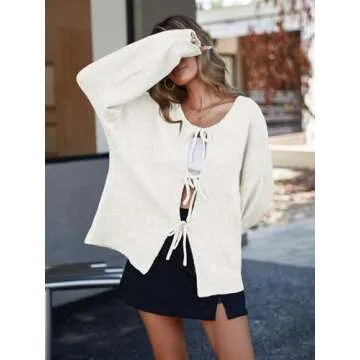 Saodimallsu Women's Cute Bow Puff Sleeve Cardigan