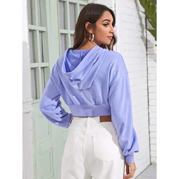 Stylish SweatyRocks Women's Purple Crop Pullover Hoodie