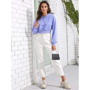 Stylish SweatyRocks Women's Purple Crop Pullover Hoodie