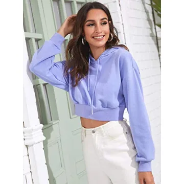 Stylish SweatyRocks Women's Purple Crop Pullover Hoodie