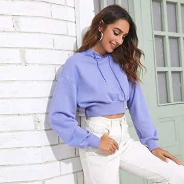 Stylish SweatyRocks Women's Purple Crop Pullover Hoodie