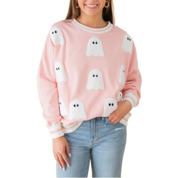Yiulangde Womens Halloween Ghost Sweatshirt Spooky Season Funny Graphic Sweaters Crewneck Sweatshirt...
