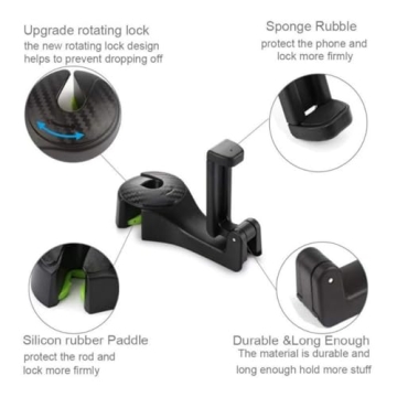 Ormeli Car Headrest Hook with Phone Holder 2 in 1 Auto Vehicle Back Seat Headrest Hanger Hooks for Purse Luggage Bags Cloth Grocery(2 Pack)