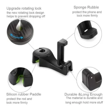 Ormeli Car Headrest Hook with Phone Holder 2 in 1 Auto Vehicle Back Seat Headrest Hanger Hooks for Purse Luggage Bags Cloth Grocery(2 Pack)