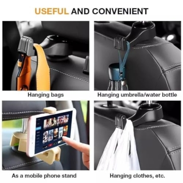Ormeli Car Headrest Hook with Phone Holder 2 in 1 Auto Vehicle Back Seat Headrest Hanger Hooks for Purse Luggage Bags Cloth Grocery(2 Pack)