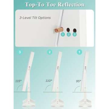 LUXFURNI LED Light Jewelry Cabinet Standing Full Screen Mirror Makeup Lockable Armoire, Large Cosmetic Storage Organizer w/Brush Holder (White)